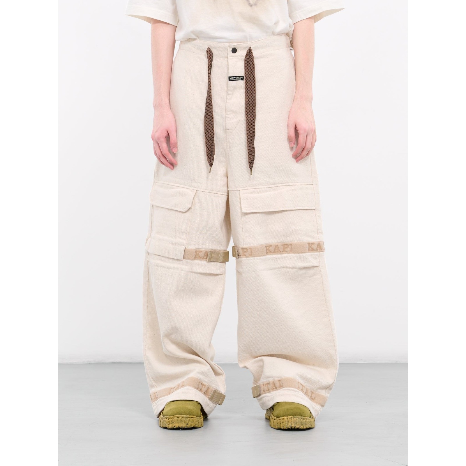 Kapital Drill Nouvelle Shuttle Pants Cream Beige Cargo Drawstring Wide Leg
